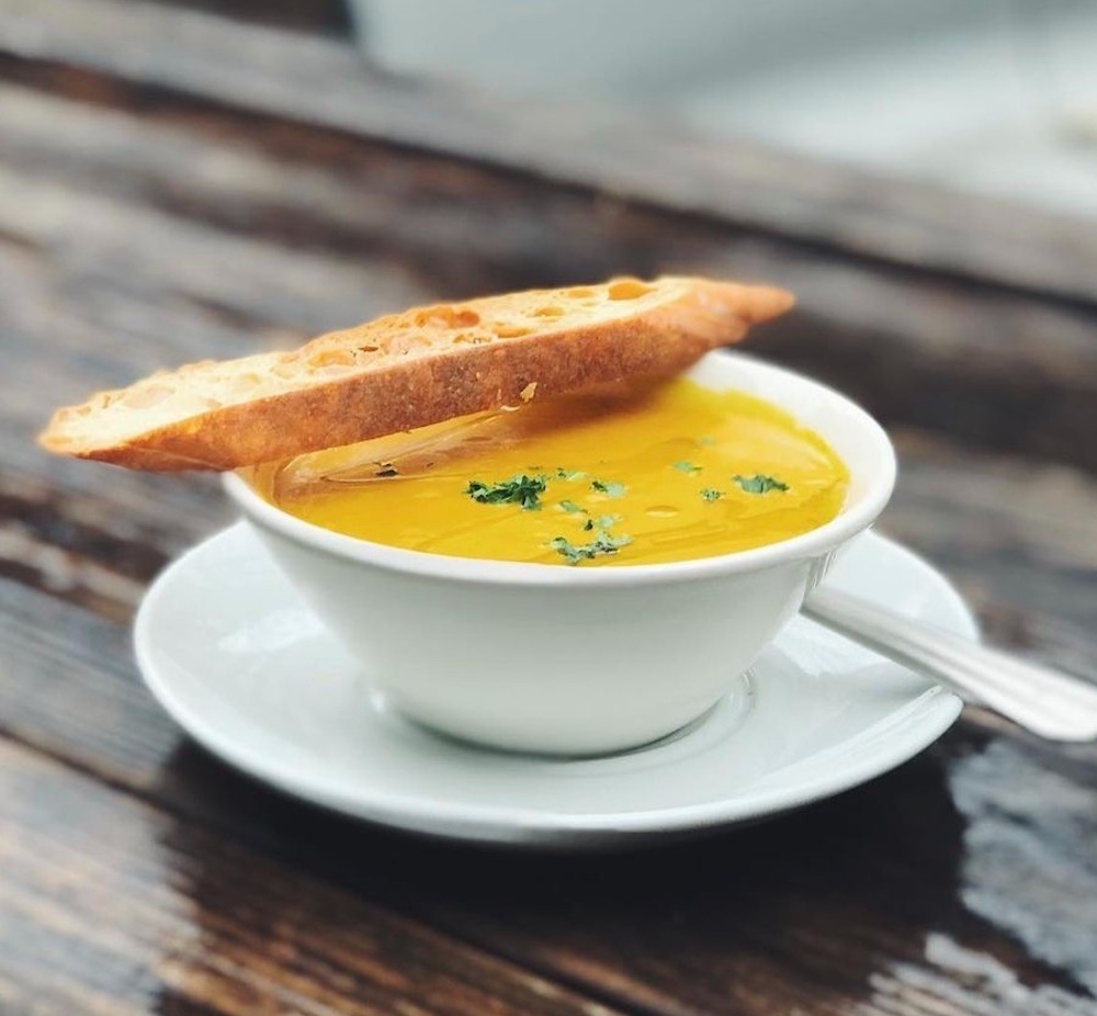 bowl of soup and bread