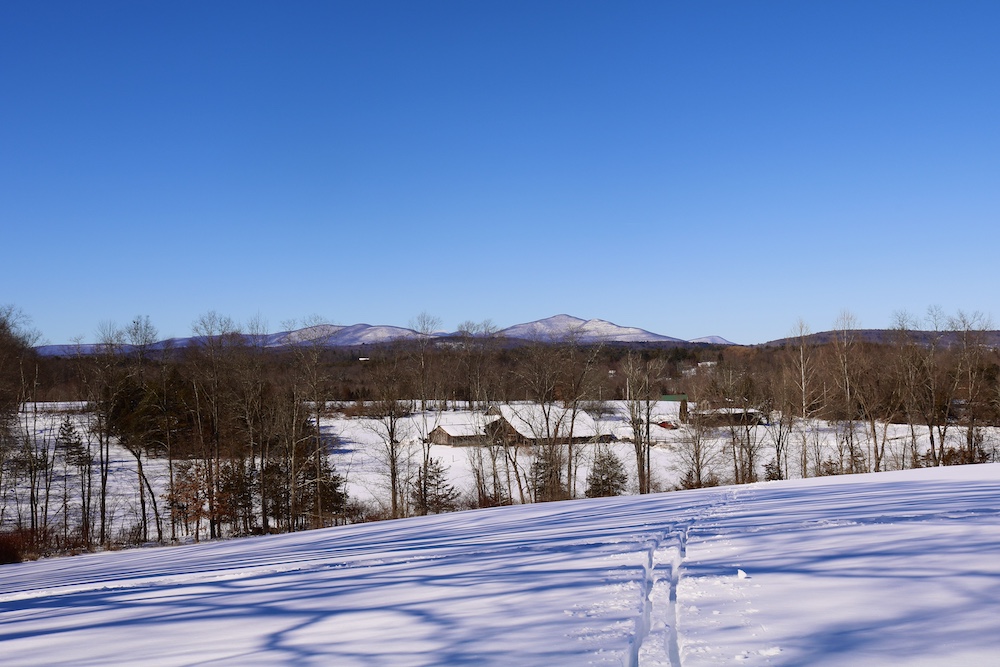 cross-country ski tracks in snow at Hilltop farm in Accord NY
