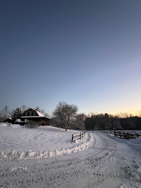 driveway after fresh snow at Hilltop farm in Accord NY