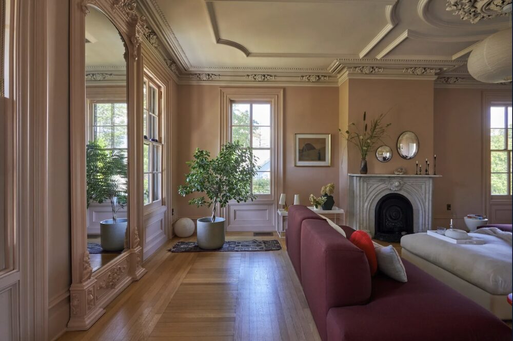 living room with fireplace at 44 Main Street, Germantown NY