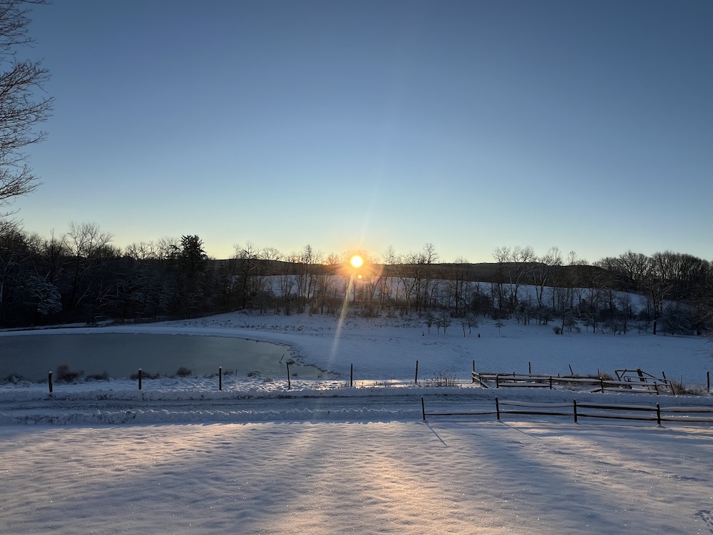 sunrise in winter at Hilltop farm in Accord NY