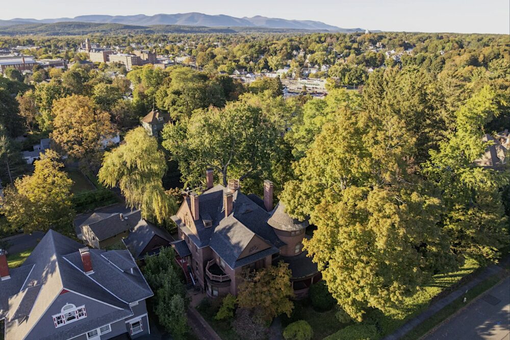 Drone view of The Coykendall House a Stunning Queen Anne Victorian