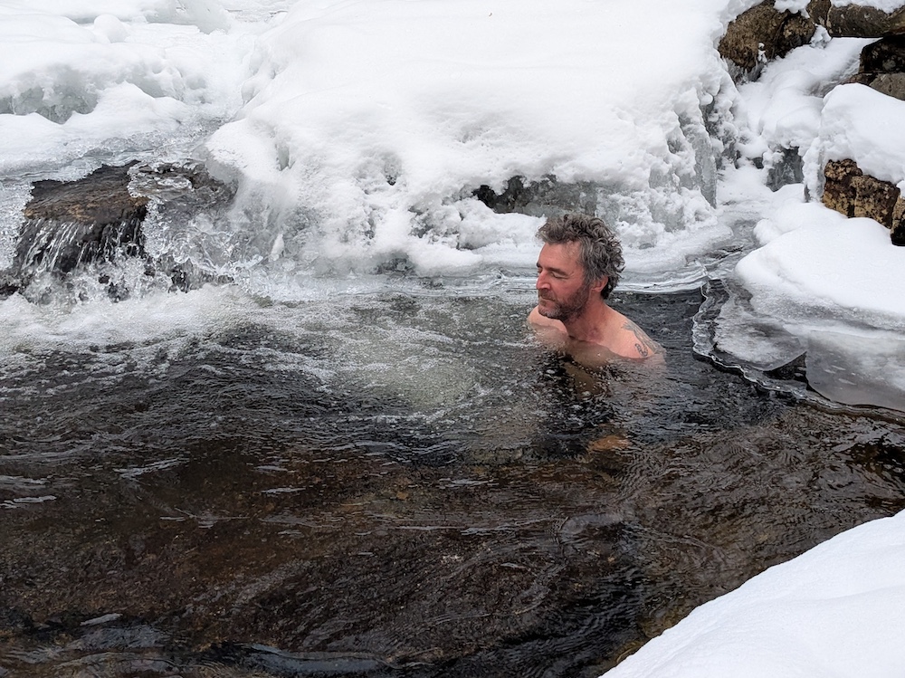 meditating in icy cold waters at Peter's Kill in the Minnewaska State Park Preserve, NY