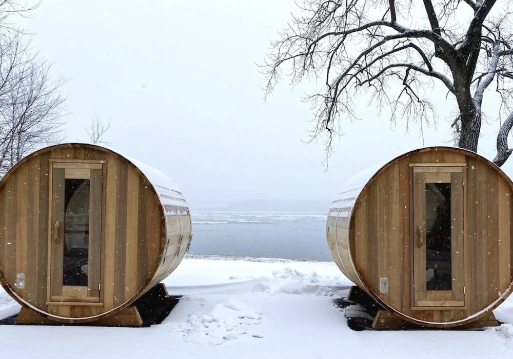 saunas at Hutton Brickyards in Kingston NY in winter