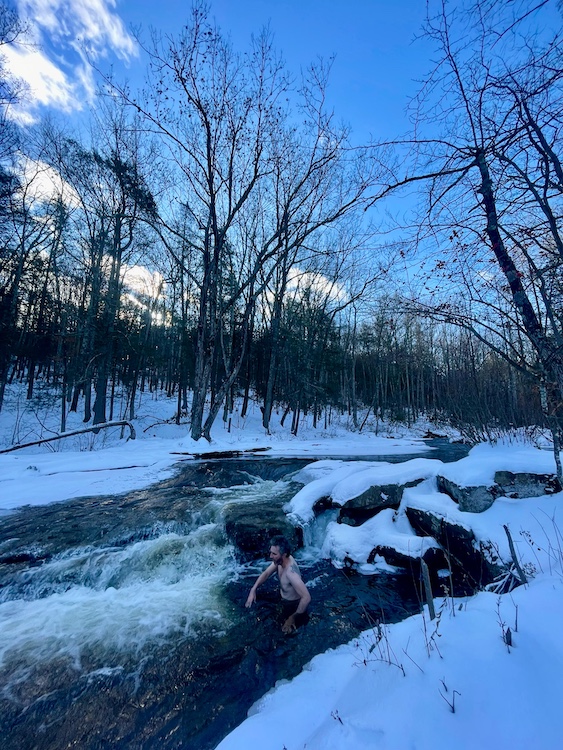 Paul Willis is taking a Polar Bear Plunge into Peter's Kill in the Minnewaska State Park Preserve, NY