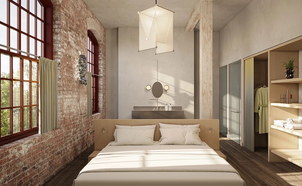 bedroom and sink at Pocketbook Hudson in Hudson NY