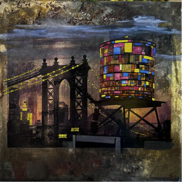 Oil paint on photographs printed on distressed steel by Lauren Bergman + Ed Lederman