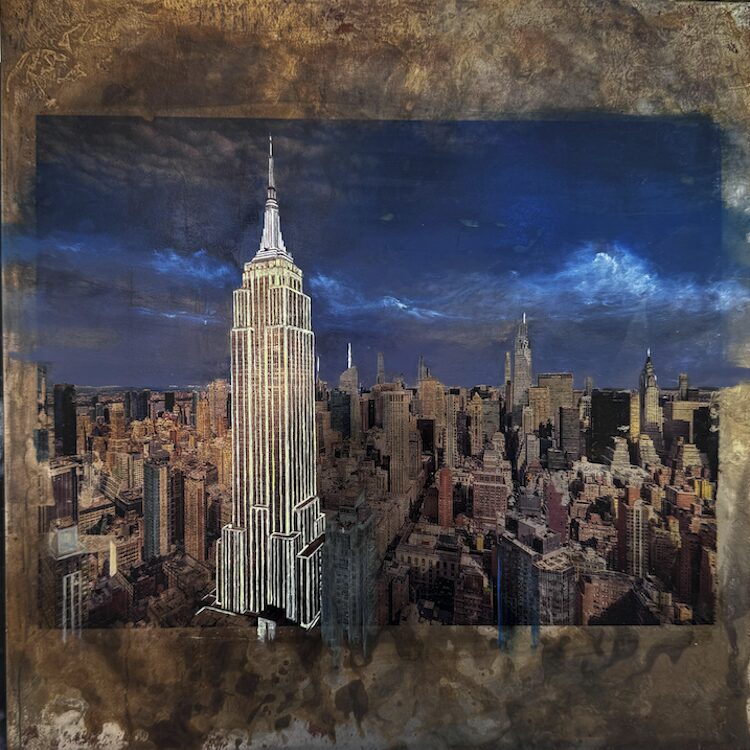 Oil paint on photographs printed on distressed steel by Lauren Bergman + Ed Lederman