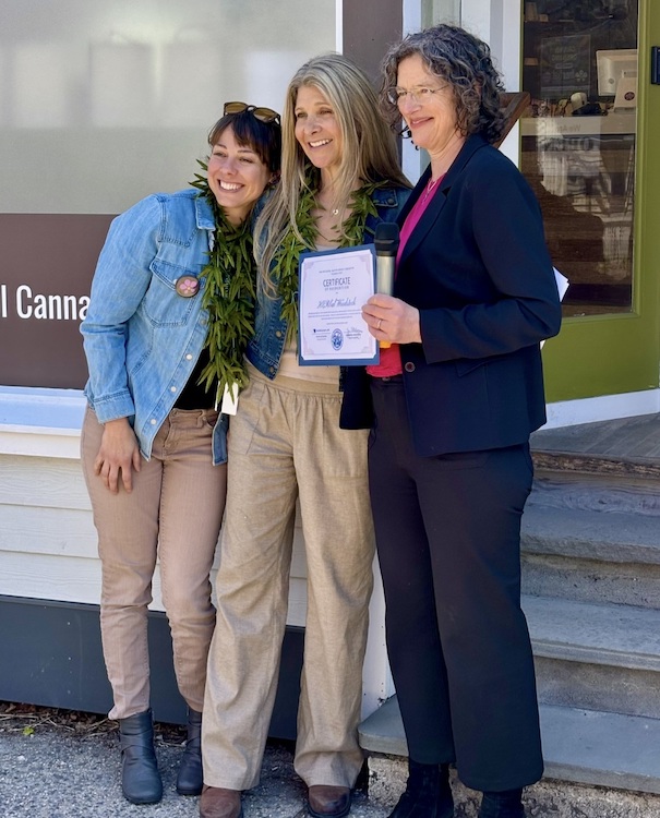 Herbal Woodstock Co-founders Courtney Beaupre and Melissa Gibson with Ulster Country Executive Jen Metzger at the opening of Herbal Woodstock Cannabis Dispensary in Woodstock, NY.
