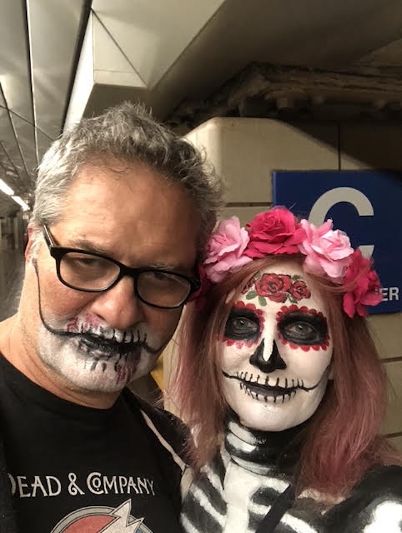 Lauren Bergman and Ed Lederman dressed up as Dead Heads with makeup