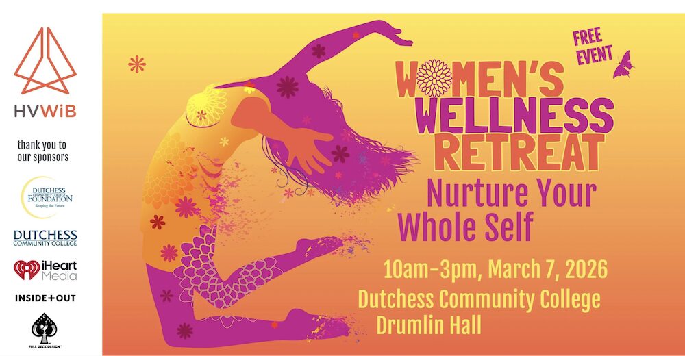 Event graphic for HVWIB + Haynes Marketing + Media Wellness Retreat March 7, 2026 in Rhinebeck, NY.