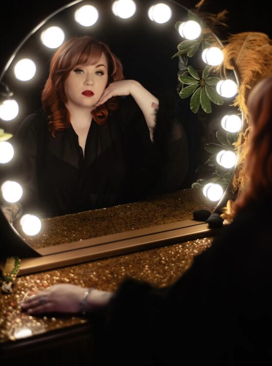 Ginger Maraschino in the dressing room