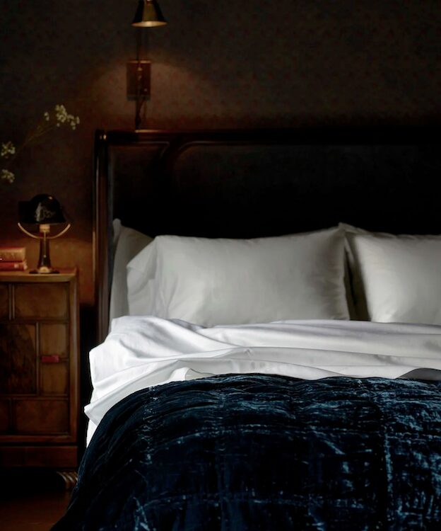 bedroom detail at the maker hotel in Hudson NY