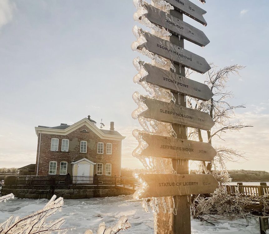 wintertime at The Saugerties Light House in Saugerties NY 
