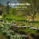 Innisfree Garden in the Springtime with the "Experience the Hudson Valley" and "Upstate Weekend Plans" text written across the Hudson Valley, NY photo this the upcoming weekend dates.