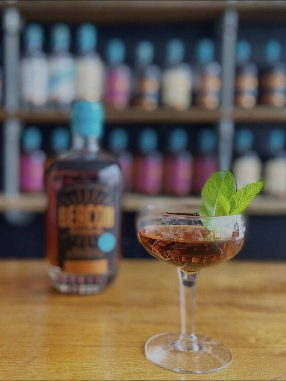 Beacon Bourbon bottle and cocktail by Denning’s Point Distillery in Beacon NY