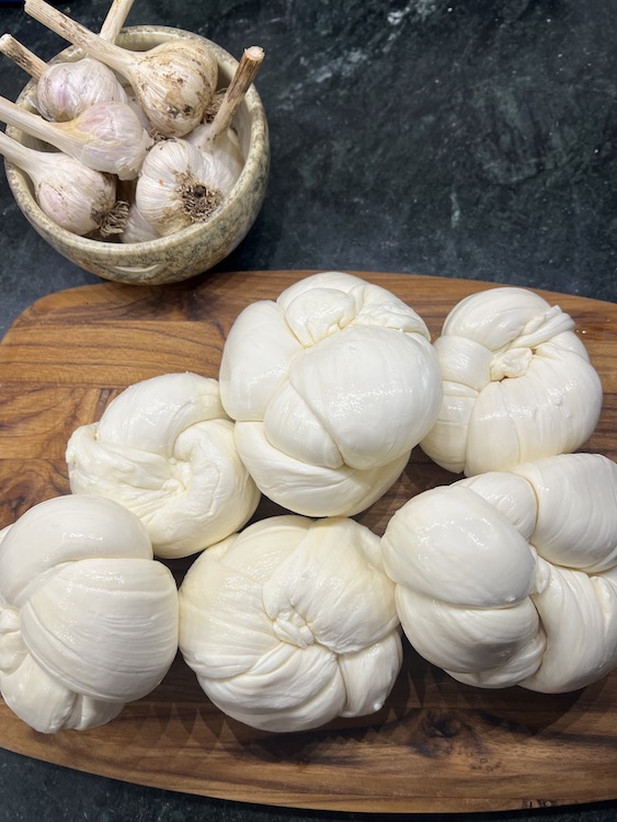 Becky's completed and ready to eat Mozzarella with garlic on the side.