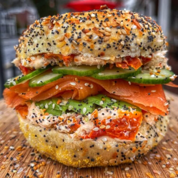 lox and cucumber salted bagel sandwich at Rhinebeck Bagels in Rhinebeck NY