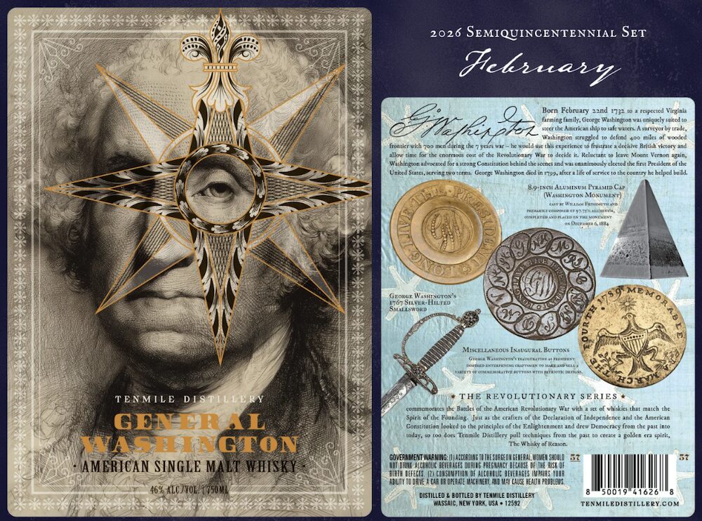 George Washington label for the 250th Anniversary of the American Revolution by Tenmile Distillery in Wassaic NY