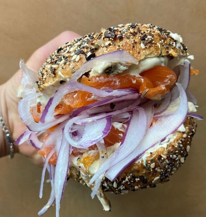 onions and lox bagel at Circles in Hudson NY