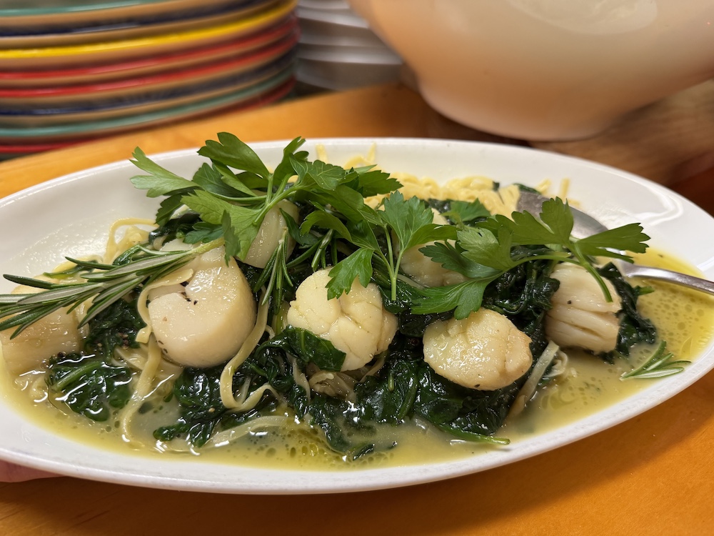 Scallops in Garlic Butter With Spinach Over Linguine from Graziano Tecchio of Graziano’s Downtown Café