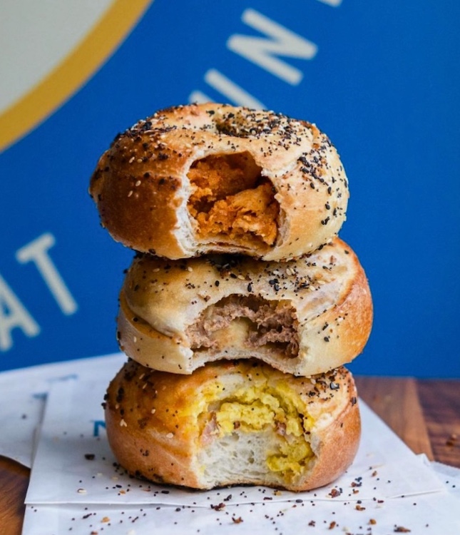 three stuffed bagels at Moonrise Bagels in Woodstock and Kingston NY