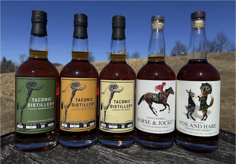 full line of bottles by Taconic Distillery in Stanfordville NY 