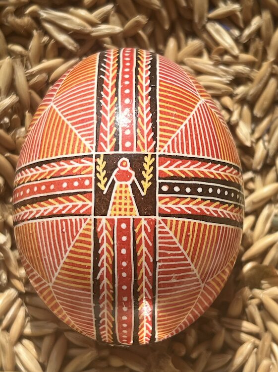 painted egg representing harvest for the Pysanky Workshop for Ukraine by Sasha Botanica