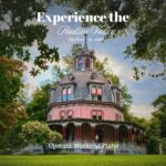 The pink Armor-Stiner Octagon House in Irvington NY with the "Experience the Hudson Valley" and "Upstate Weekend Plans" text written across the Hudson Valley, NY photo this the upcoming weekend dates.