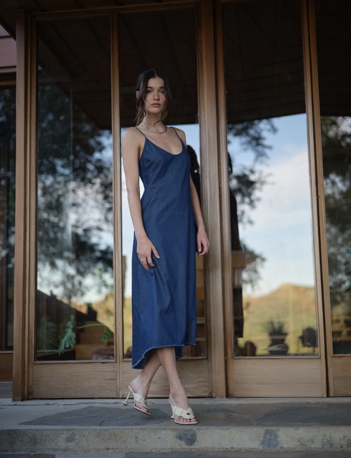Road to Nowhere slip dress date night woman in front of house