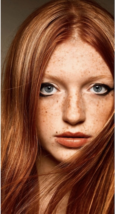 Freckles makeup long red hair