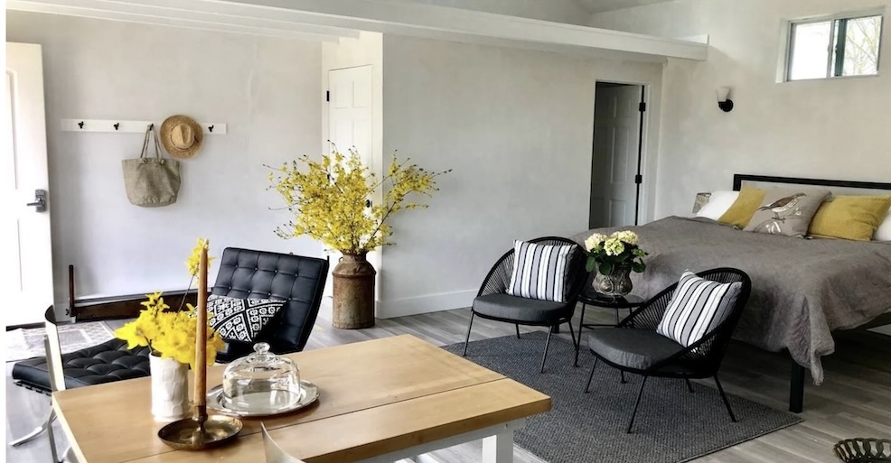 Bedroom with yellow floral accents