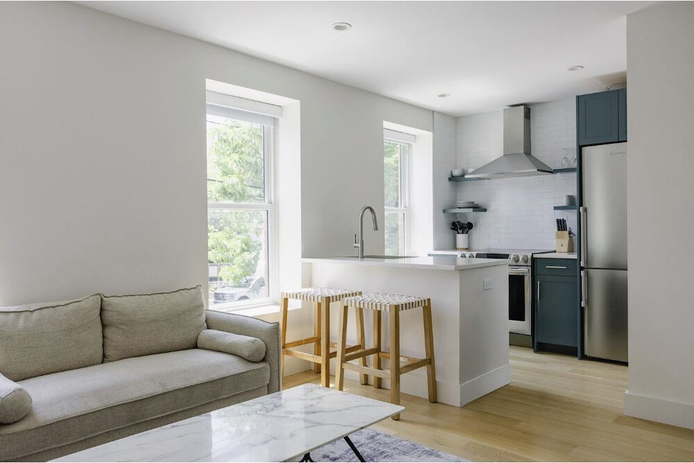 living room and kitchen space in the apartment at 320 Main Street, Middleburgh NY with Anatole House