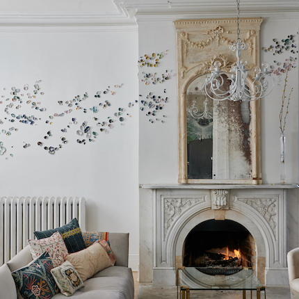 Egg Shell art by Elisa Sheehan over mantle