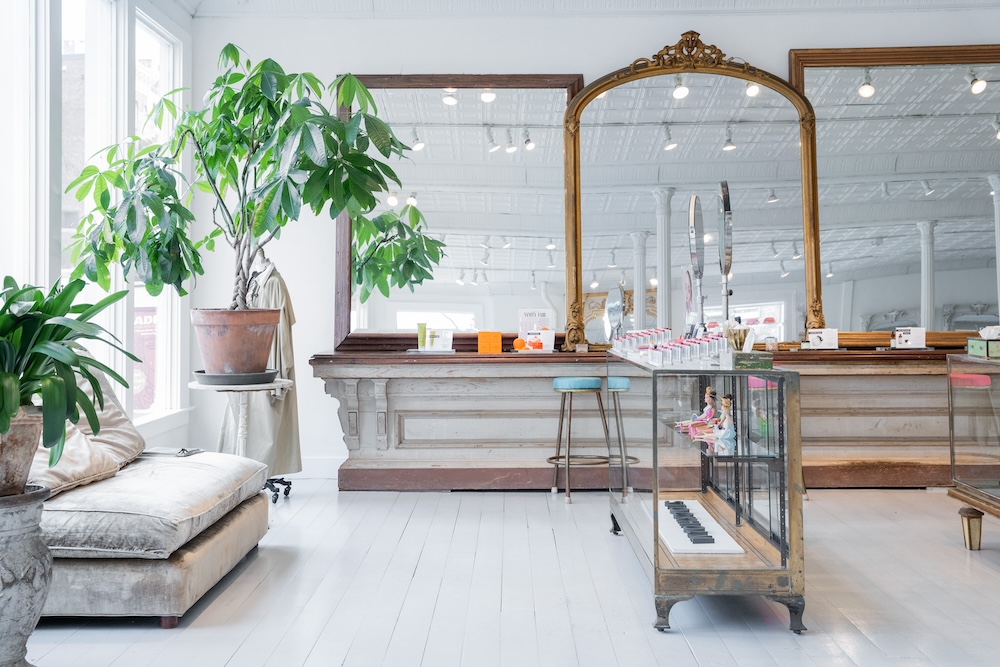 Makeup store with large antique mirrors