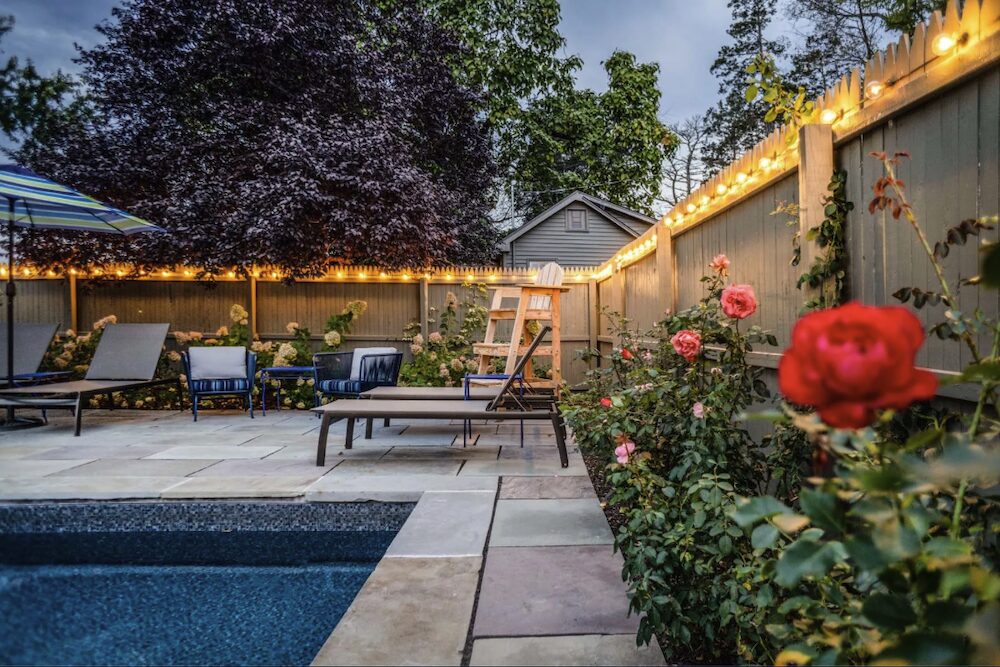 wrap around garden at the corner of the pool at 4174 Route 9W, Saugerties NY