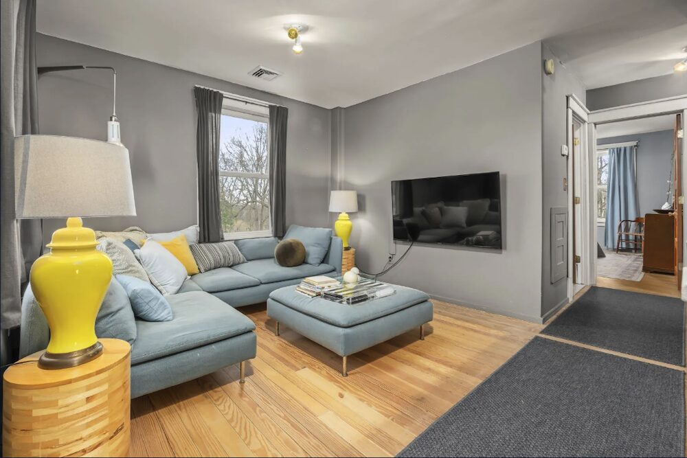 upstairs tv room and couches at 4174 Route 9W, Saugerties NY