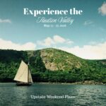 Clearwater Sloop on the Hudson River with the "Experience the Hudson Valley" and "Upstate Weekend Plans" text written across the Hudson Valley, NY photo this the upcoming weekend dates.