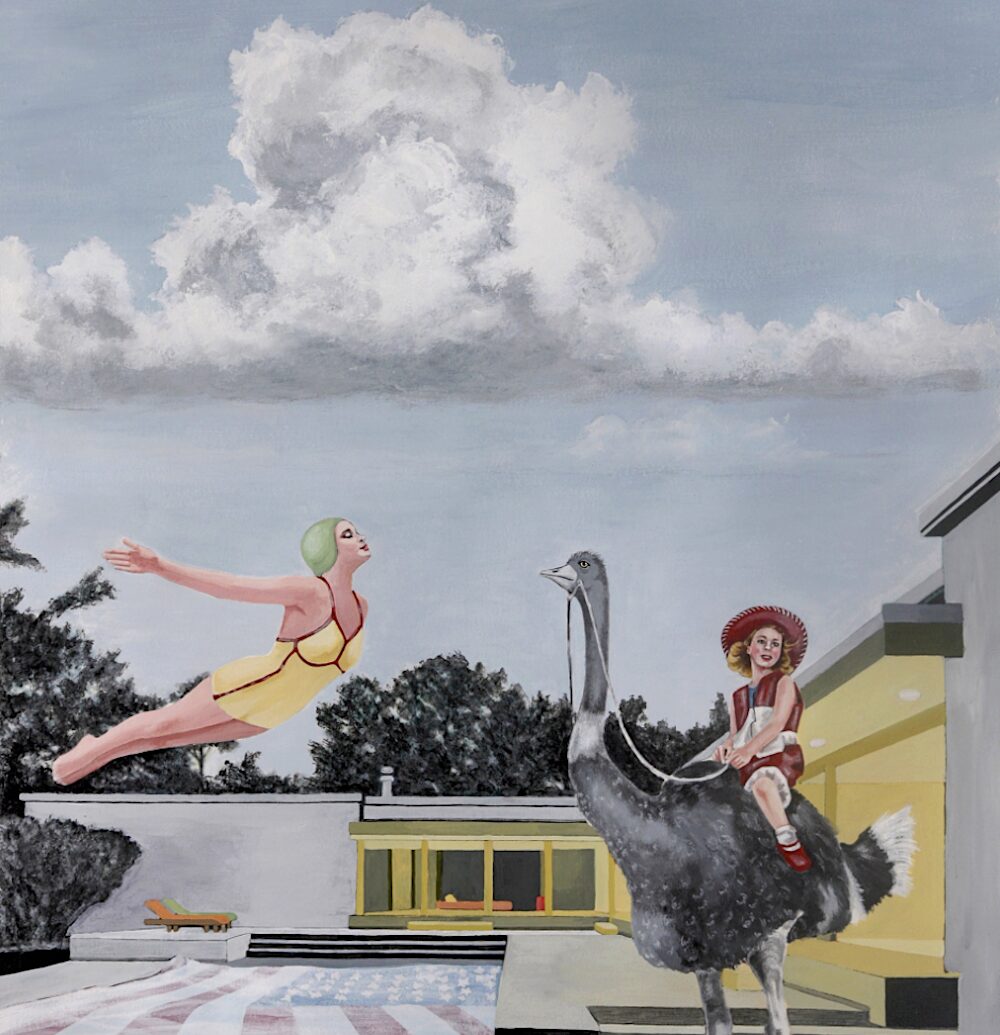 Lauren Bergam painting at surREAL art show at Jane St Art Center