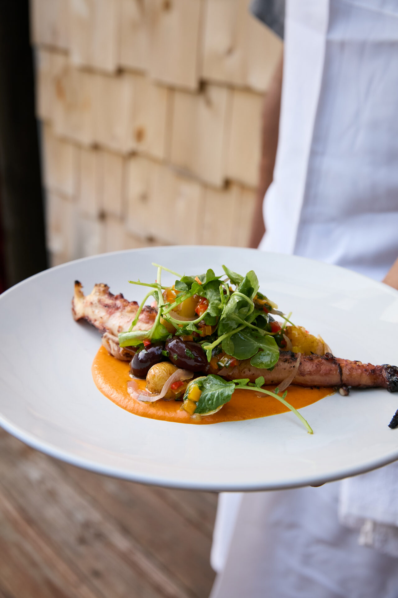 A plate with octopus dish made at Peekamoose Restaurant & Taproom in Big Indian NY.
