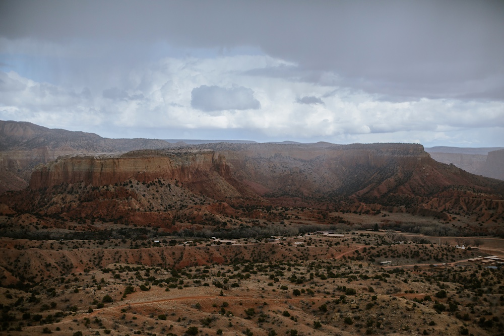 Aerial view of the landscape in Abiquiu, New Mexico.