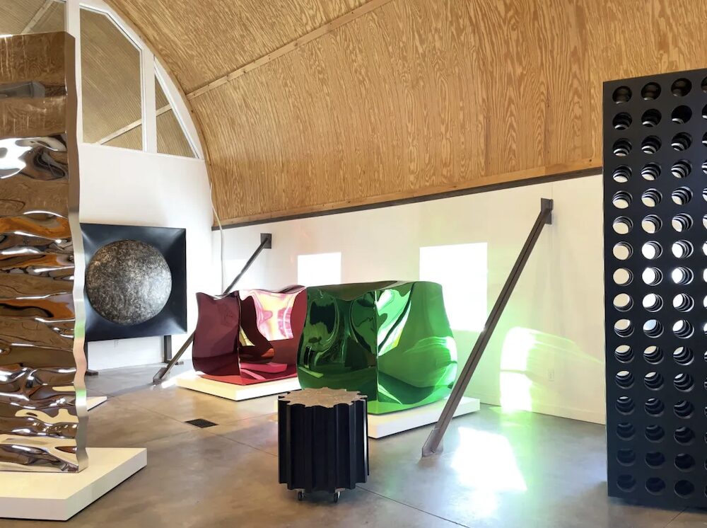 Art gallery with oversized sculptures.