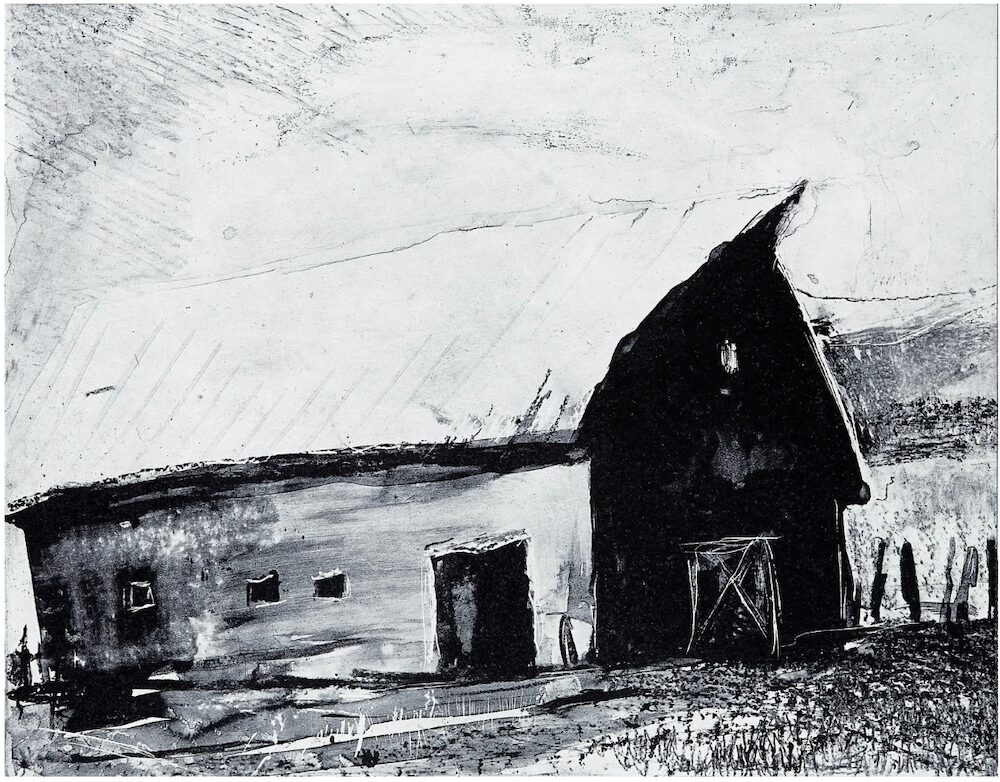 Barn. Intaglio print by Kate McGloughlin
