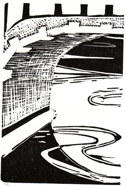 Sotto-il-ponte. Block Print by Kate McGloughlin.