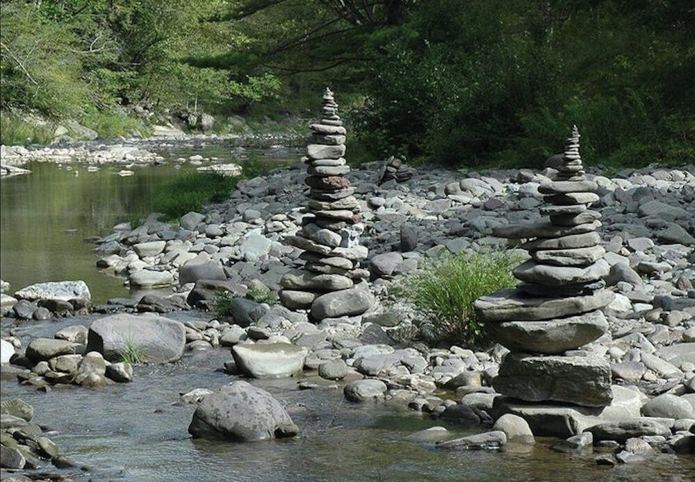 rock pyramids in the stream at 166 Todd Hill Road, West Kill NY