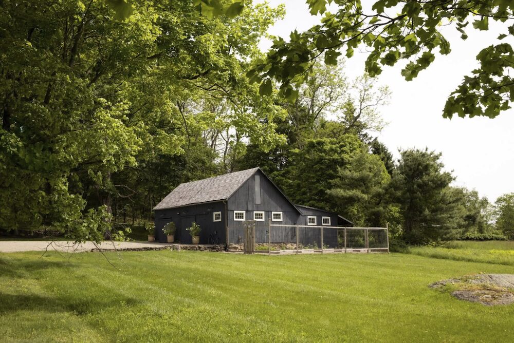 The lawn and then the black barn and garden off the side at 809 North Quaker Hill Road, Pawling NY.
