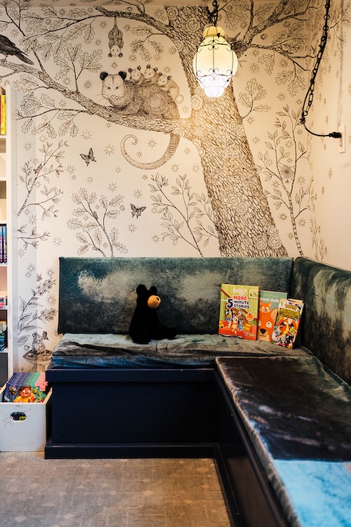 childrens corner in Golden Notebook in Woodstock NY mural by thorneater