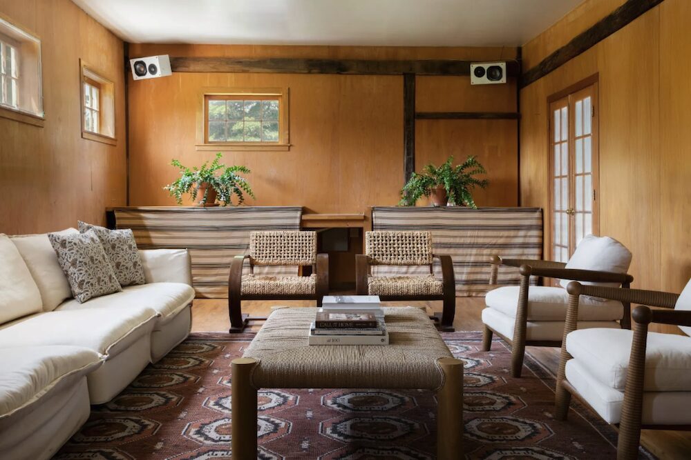 Lounge space in the barn at 809 North Quaker Hill Road, Pawling NY.
