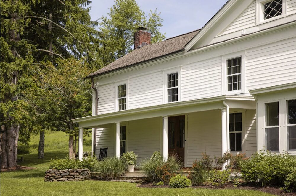 The front porch of the white house at 809 North Quaker Hill Road, Pawling NY.