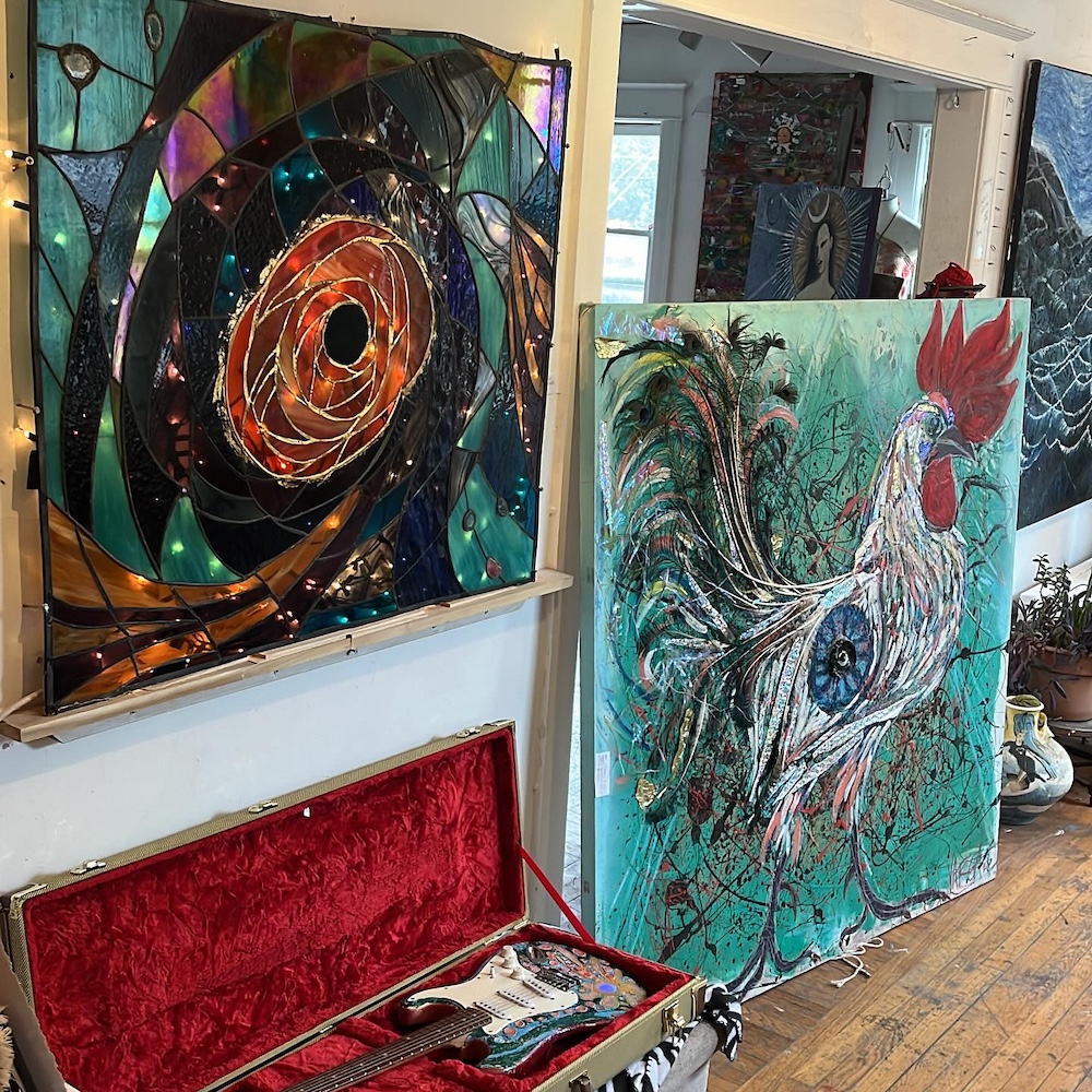 A rooster and other paintings by Christina Varga Gallery in Phoenicia NY.